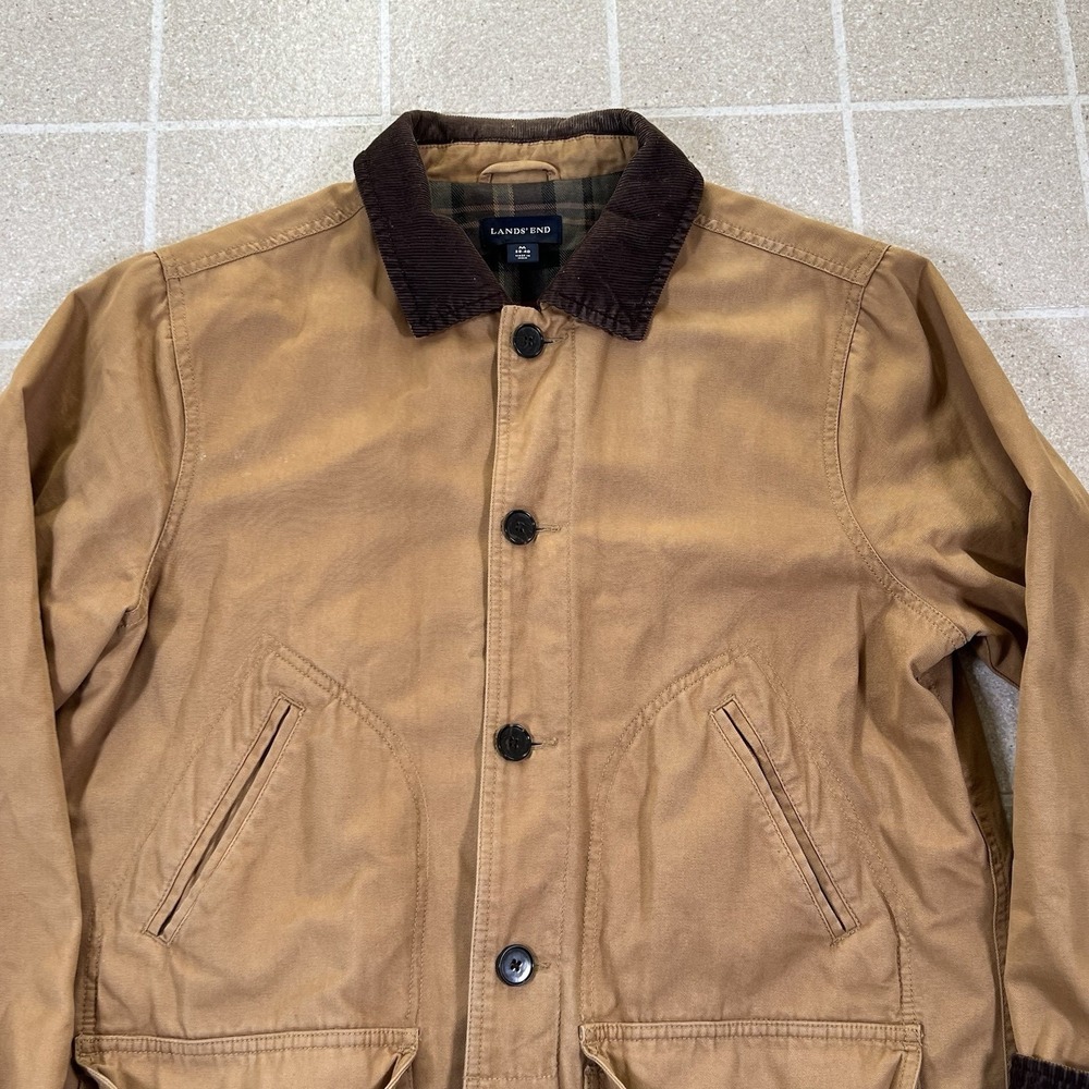Vintage Lands End Chore Jacket Mens Medium Brown Canvas Barn Field Flannel Lined - Picture 2 of 8